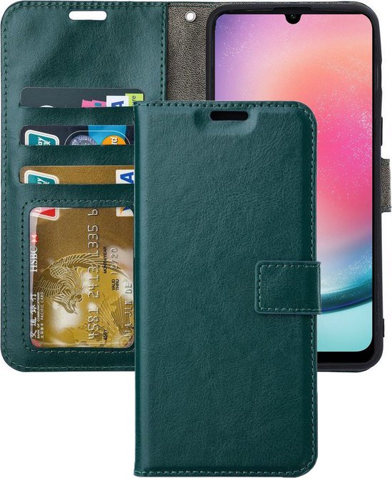 Étui Bookcase Portefeuille + Lot de 2 Glas Adapté à : Samsung Galaxy A14 - 4G & 5G - Vert