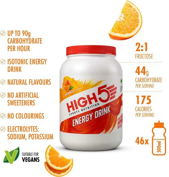HIGH5 - Energydrink - 2200gr - Sinaasappel smaak - Isotone Energiedrank - Electrolyte - Elektrolyten + Koolhydraten Sportdrank - 2 : 1 fructose van High5 — afbeelding 2