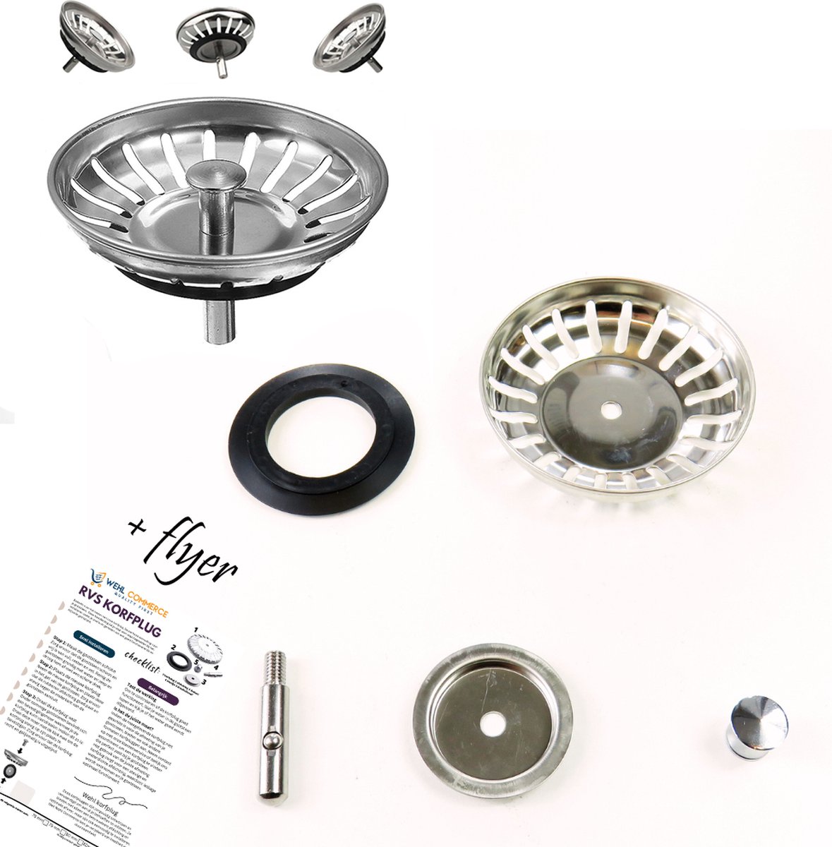 Luxe Afvoerzeef RVS 80 mm - afvoerstop - Met instructieflyer - korfplug - gootsteenstop - korfplug gootsteen - Wehlkorfplug Zeefje - plugzeefje- korfplug