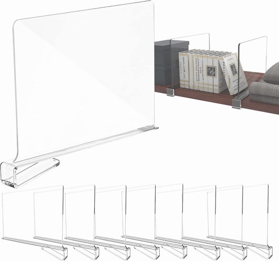 8 stuks transparante plankverdelers, kledingkast, 30 x 20 cm, acryl, multifunctionele kastverdeler, voor slaapkamer, opslag