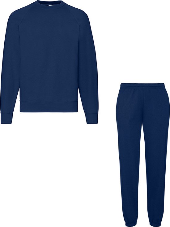 Foto: Fruit of the loom klassiek joggingpak 2 delig sweatshirt sweatpant dames heren katoen fleece huispak unisex marine xl