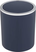 Cosmeticabak, 2 liter inhoud, afvalbak voor gastentoilet, badkamerbak met zwenkdeksel, kleine kunststof afvalbak, BPA-vrij, diameter 14 x 16,8 cm, donkerblauw