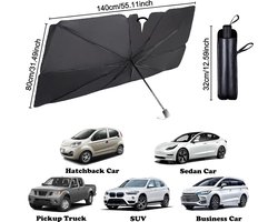 foto van Auto Voorruit UV-Bescherming Paraplu (Maat L)- Auto Voorruit Zonnescherm Paraplu - Auto Warmte-Isolatie Zonnescherm Opvouwbare - Auto Voorruit Paraplu Geschikt voor De Meeste Voertuigmodellen (140 * 80 cm)