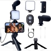 Vlog set voor iPhone | Telefoon kit voor vloggen | Smartphone houder | LED licht | Microfoon | Foto afstandsbediening | Inclusief passende kabel