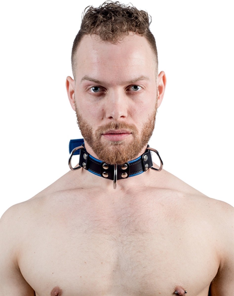 Mister B - Slavenhalsband met 4 d-ringen - blauw