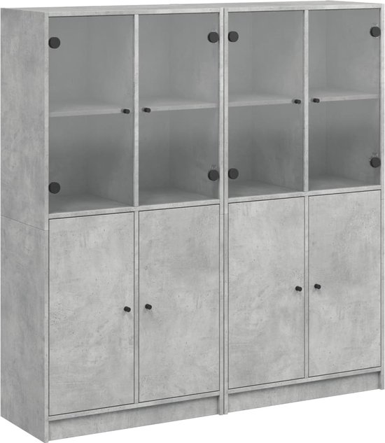 vidaXL - Boekenkast - met - deuren - 136x37x142 - cm - bewerkt - hout - betongrijs