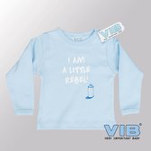 VIB® - Baby T-Shirt I am a Little Rebel (Blauw)-(3-6 mnd) - Babykleertjes - Baby cadeau
