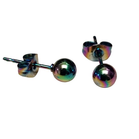 Aramat Jewels - Bolletjes oorbellen met regenboogkleuren - Chirurgisch staal - 5mm - Unisex design - Perfect voor elke gelegenheid - Roestvrij staal - Ideaal als cadeau - Feestdagen
