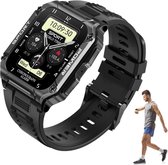 Smartwatch heren - sporthorloge, bluetooth bellen - bloeddrukmeter, fitness tracker - iOS Android - Zwart