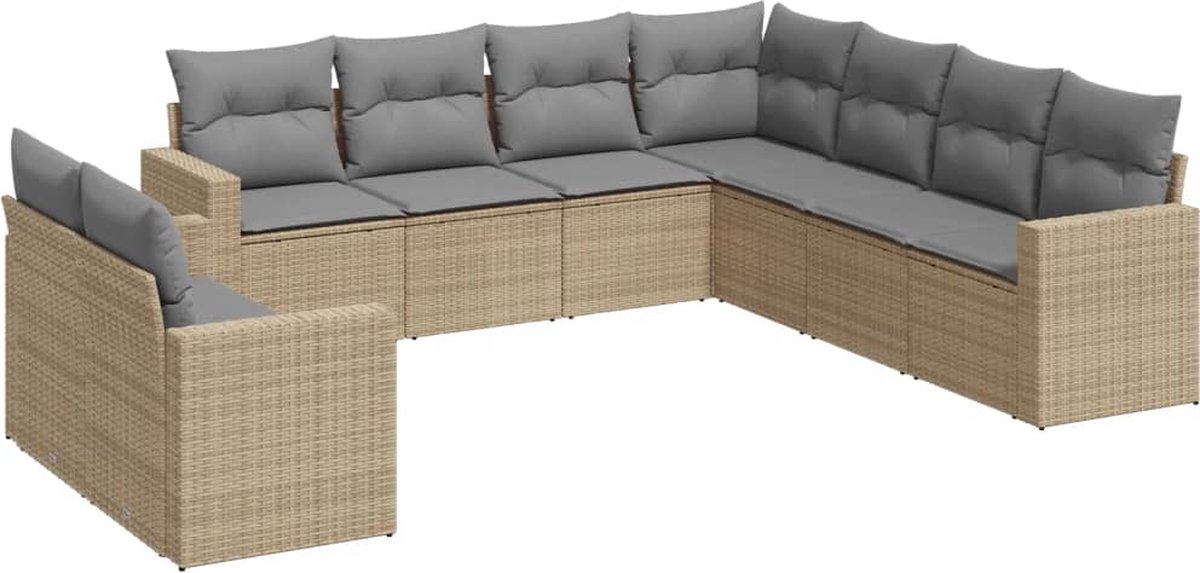 vidaXL 9-delige - Loungeset - met - kussens - poly - rattan - beige