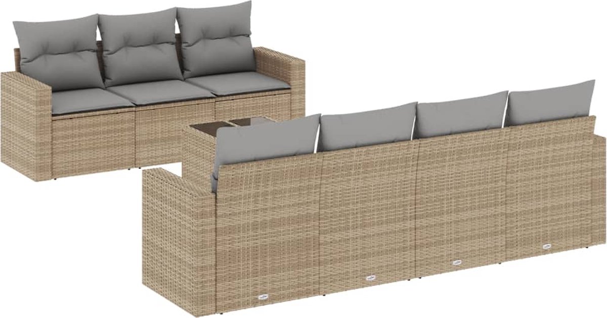 vidaXL 8-delige - Loungeset - met - kussens - poly - rattan - beige