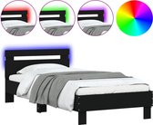 vidaXL - Bedframe - met - hoofdbord - en - LED-verlichting - zwart - 90x200 - cm