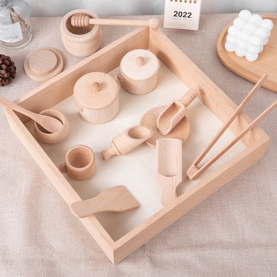 Houten Sensory Speelbak met accessories | Speelbak | Houten Bak | Sensory Play | Kinetic zand | Open einde spel | Montessori Speelgoed