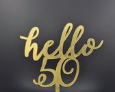 Taarttopper - Verjaardag - Hello 50 - Goud - 50 jaar - Abraham - Sarah - Taartdecoratie - Taart 50 jaar