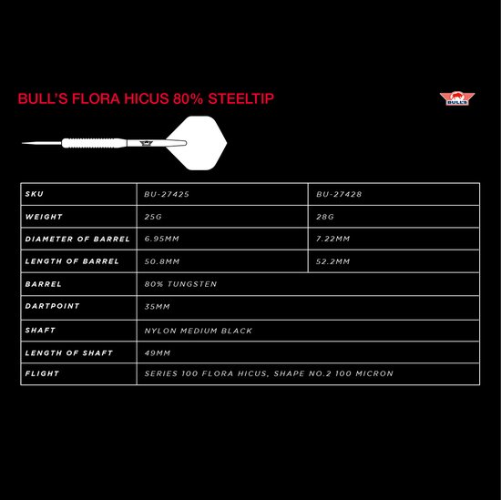 Bull's Flora Hicus 80% - Dartpijlen 28 Gram van Bull's — afbeelding 3