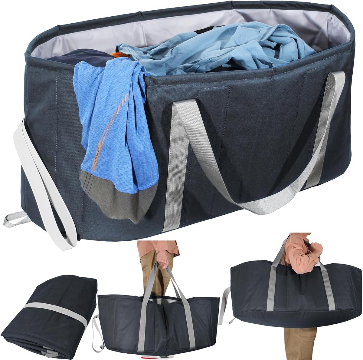 Goedkoopste Opvouwbare wasmand, opvouwbare wasmand, 98,8 l, waterdichte waszak met kunststof steunen aan de opening van de tas en zijkanten, zwart