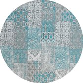 Vintage rond vloerkleed - Patchwork - Tapijten woonkamer - Bright Turquoise  - 110cm ø