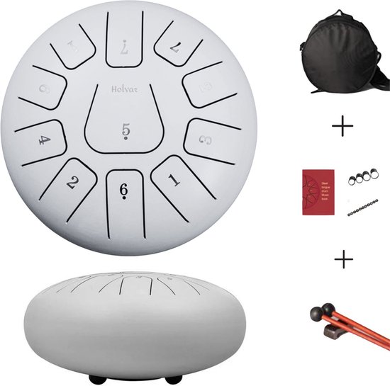 Tongue Drum 30cm - 11 tonen - Groot - Lotus Drum - Meditatie - Yoga - Handpan - 3.2 kg - Wit van Van@Son — afbeelding 2