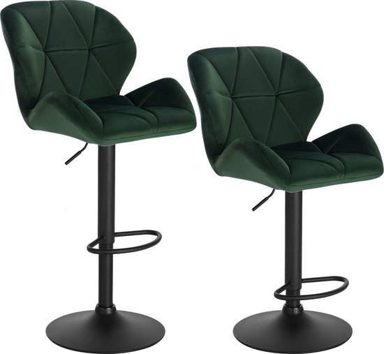 Barkrukken - 2 Stuks - Barkruk - Set van 2 - Luxe Barkrukken - Met Rugleuning - Barkruk - Groen - Velvet