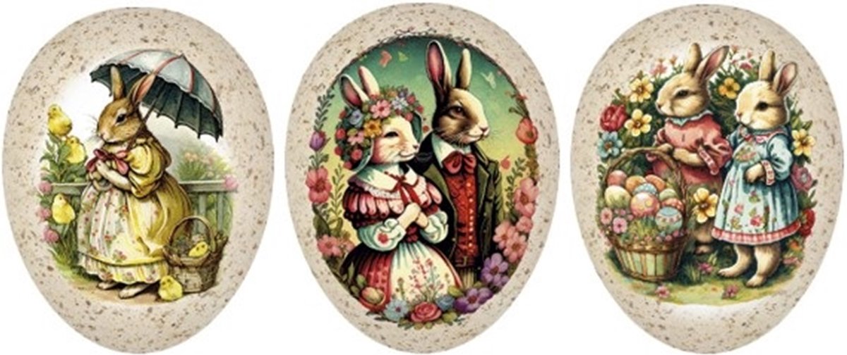 3x Ei karton Familie Konijn, 3 ass. 12cm