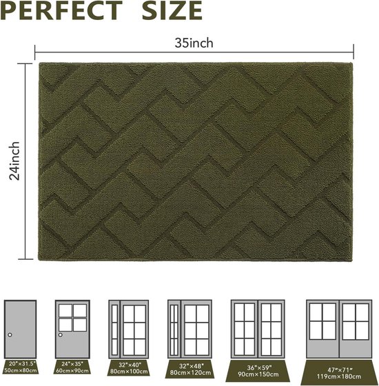 Paillasson pour intérieur et extérieur, lavable, entrée, intérieur, tapis anti-saleté, antidérapant, paillasson pour entrée, terrasse, hall, jardin, intérieur et extérieur (vert olive, 60 x 90 cm)