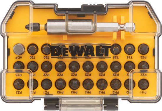 DeWalt Bitset 32-teilig – 25 Mm Schraubendreherbits, Inkl. Bithalter, Für Kreuz, Pozidriv, Torx, DT70560T-QZ