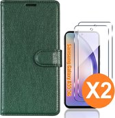 Hoesje geschikt voor Samsung Galaxy A55 5G hoesje bookcase Groen - Met screenprotector tempered glass voor Galaxy A55 - 2x
