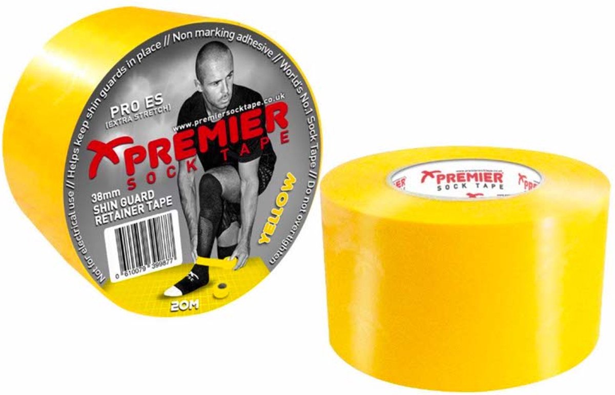 Premier Socktape - Voetbalsokken - Sokophouders - Voetbal Tape - Sokkentape - Kousentape - 38mm x 20 meter - Geel