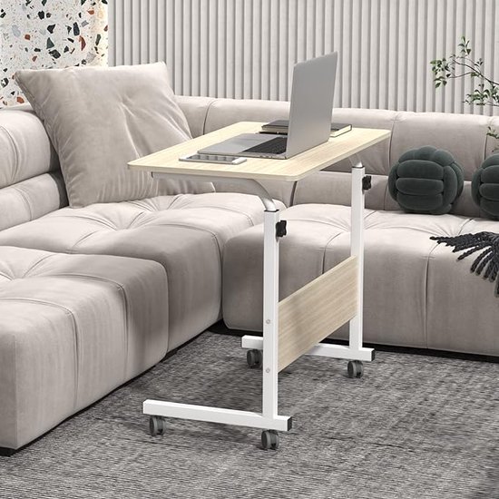 Computertafel bureau op wielen pc tafel 60x40x75 cm wit