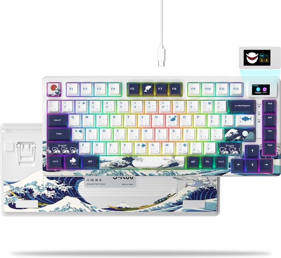 XVX S-K80 Wit Kanagawa - Mechanisch Gaming Toetsenbord - 75% met OLED display - RGB - Lineair Switch