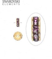 Swarovski Elements, 12 stuks Swarovski strass rondelle spacer kralen, 6mm, goud met amethyst chatons