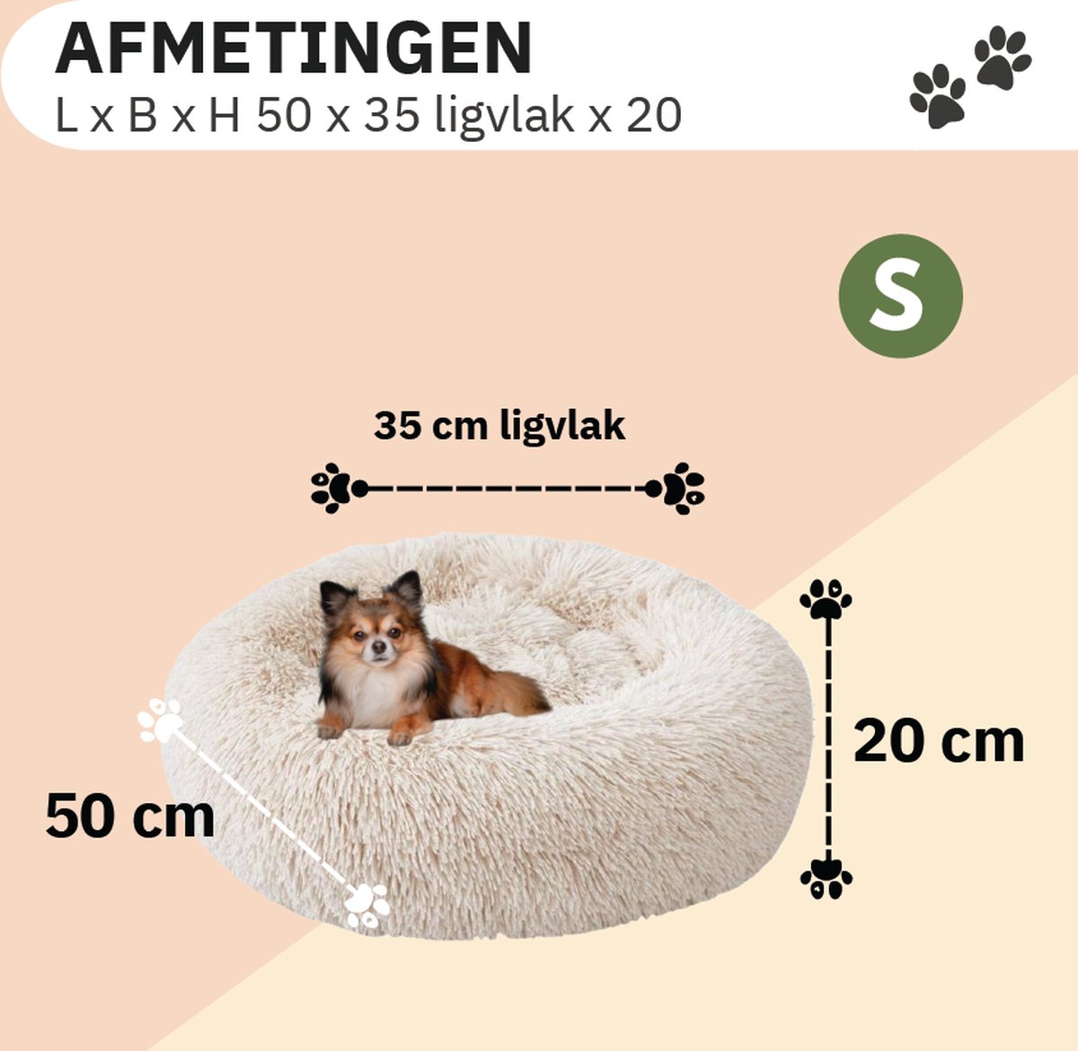 Donut Hondenmand - Kattenmand - Maat S - 50cm (ligvlak van 35cm) - Beige - Fluffy en Wasbaar thumbnail 6