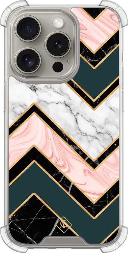 Coque iPhone 15 Pro - Triangles marbrés - Casimoda® Coque antichoc - Extra solide - TPU/acrylique - Multi, Transparent