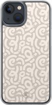 Casimoda® hoesje - Geschikt voor iPhone 13 Mini - Ivory Abstraction - 2-in-1 case - Schokbestendig - Geometrisch patroon - Verhoogde randen - Bruin/beige, Transparant