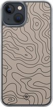 Casimoda® hoesje - Geschikt voor iPhone 13 Mini - Abstract Lines - 2-in-1 case - Schokbestendig - Geometrisch patroon - Verhoogde randen - Bruin/beige, Transparant