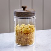 Riviera Maison Voorraadpot glas met houten deksel - East Village snoeppot rond pot voor bewaren van eten