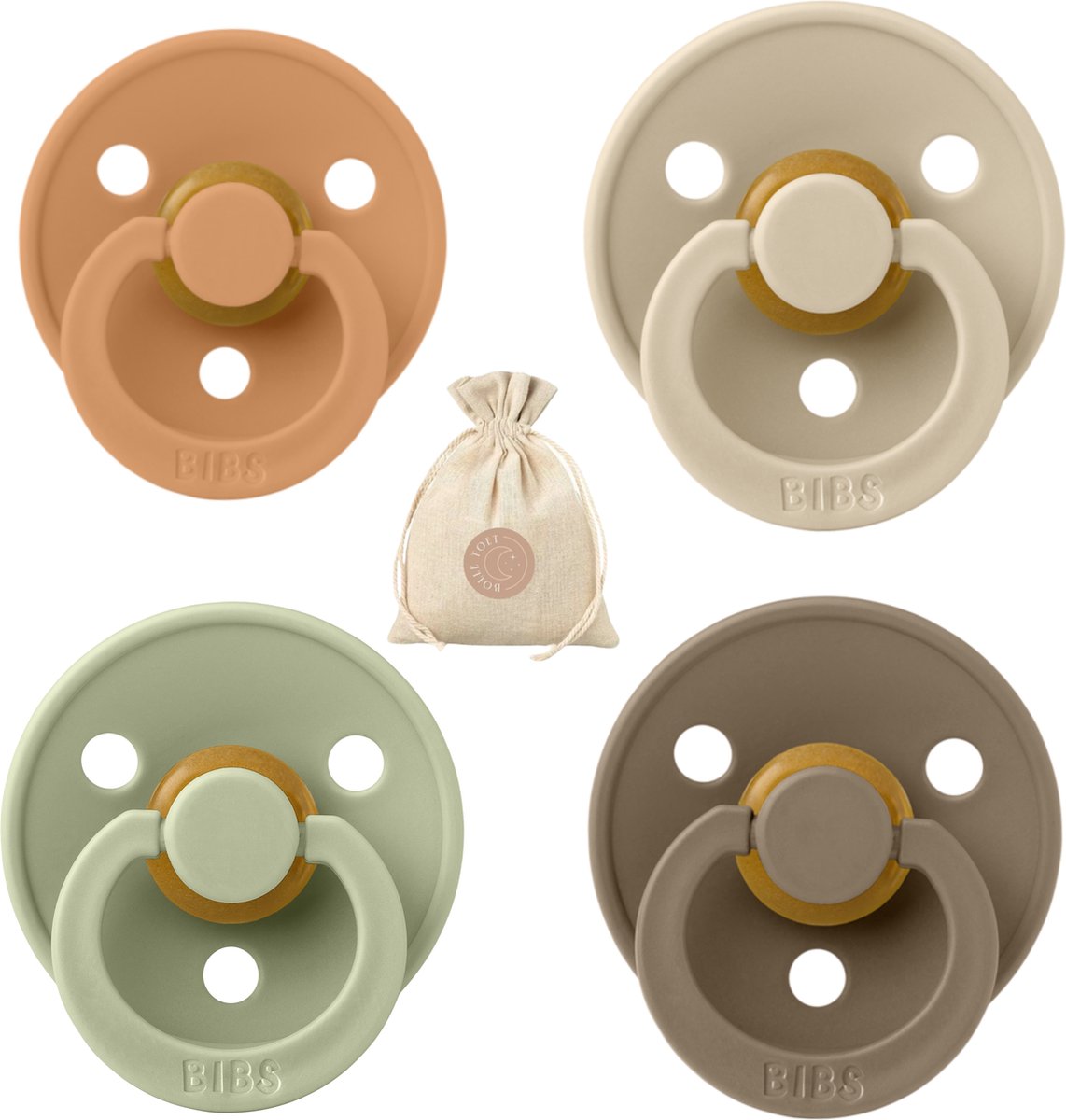 Goedkoopste BIBS fopspenen - T2 -Dark Oak, Sage, Vanilla & Pumpkin -6-18 maanden - spenen - speen - fopspeen - BolleToet speenzakje