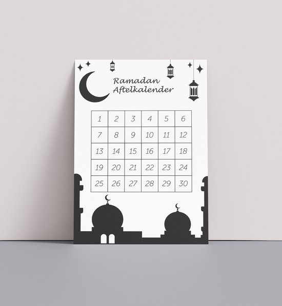 AhfuLife Ramadan Eid Mubarak aftelkalender decoratie voor kinderen, 30 dagen papier aftelkalender voor Eid, 2026 Ramadan Mubarak poster met 40 sterren stickers, decoratie voor thuis