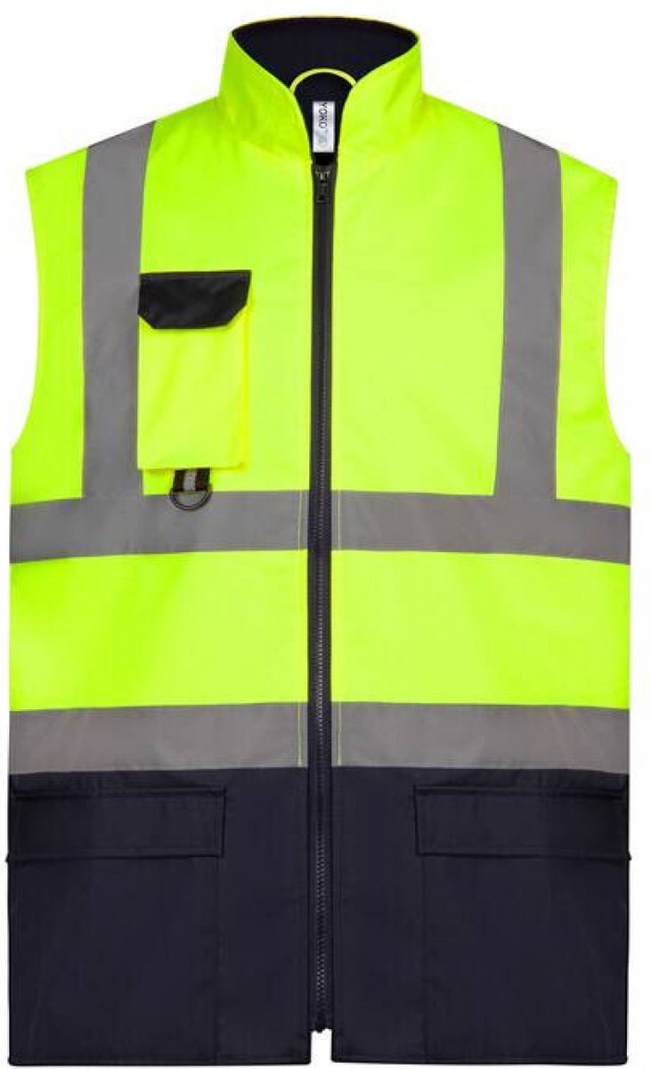 Yoko Gewatteerde bodywarmer signalisatie YHV005 - Hi Vis Yellow / Navy - S