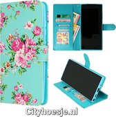 Cityhoesje.nl – Geschikt voor – Samsung-A15 – Bookcase Print- Bloemen Blauw