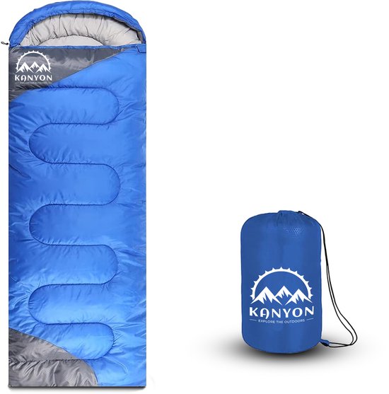 Kanyon Premium XL Slaapzak - Slaapzakken Volwassenen - Mummy Slaapzak - ca. 220 x 80 cm - 1.6kg - Blauw/Grijs - Comfortzone: 5 tot 16 graden - incl. Draagtas