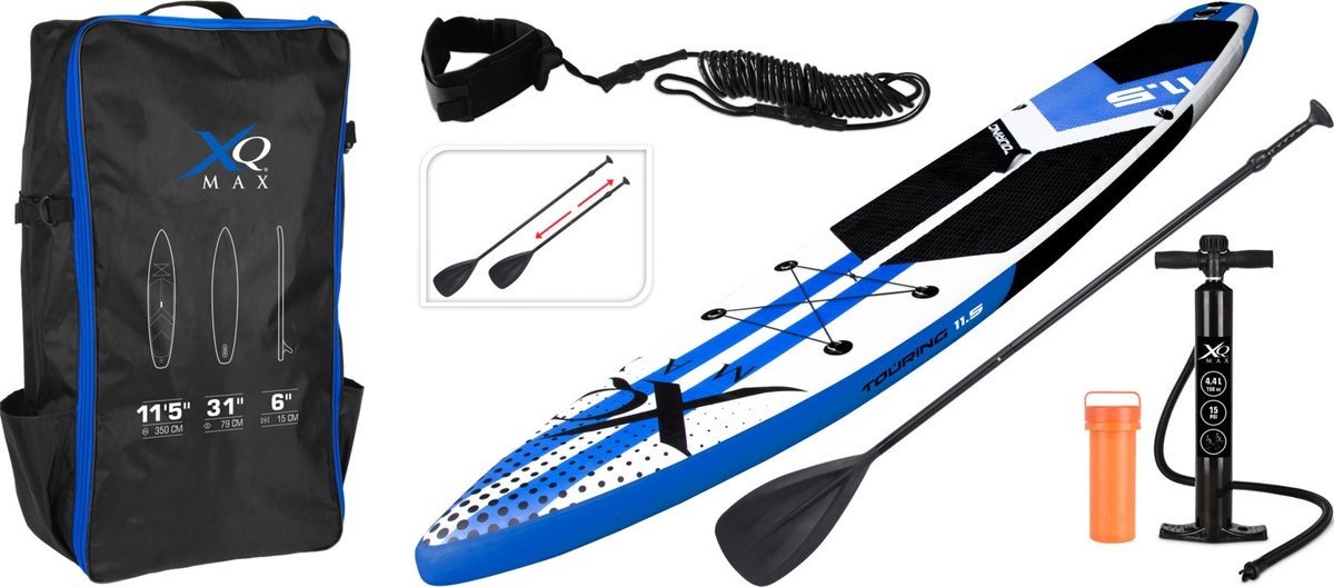 XQMax - Touring sup - Dubbele laag PVC - 350 x 79 x 15 cm - Blauw / Zwart / Wit