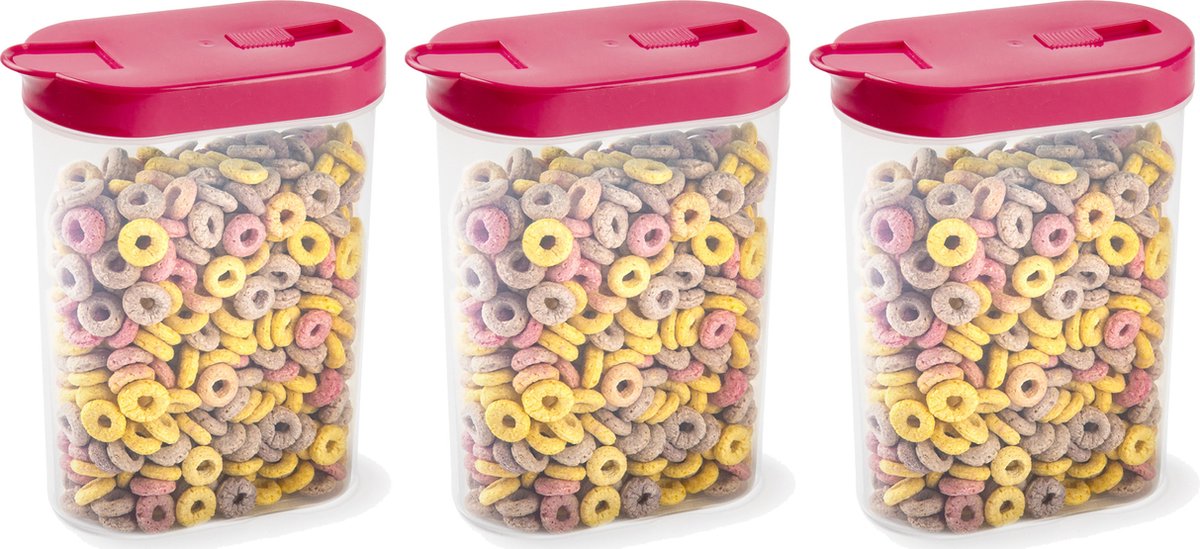Plasticforte Voedselcontainer strooibus - 3x - roze - inhoud 1 liter - kunststof - 15 x 7 x 19 cm