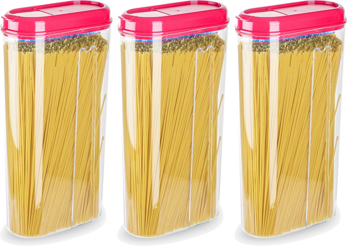 Plasticforte Voedselcontainer strooibus - 3x - roze - 2350 ml - kunststof - voorraadpotten