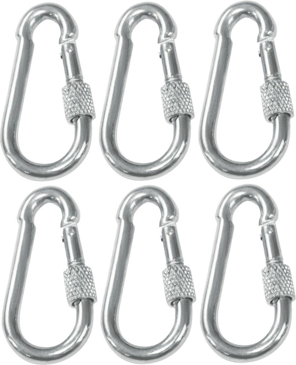 AMIG Karabijnhaak met schroefsluiting - 6x - 6 x 60mm - gegalvaniseerd staal - 120kg - musketonhaak