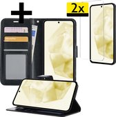 Hoesje Geschikt voor Samsung A35 Hoesje Book Case Hoes Wallet Cover Met 2x Screenprotector - Hoes Geschikt voor Samsung Galaxy A35 5G Hoesje Bookcase Hoes - Zwart