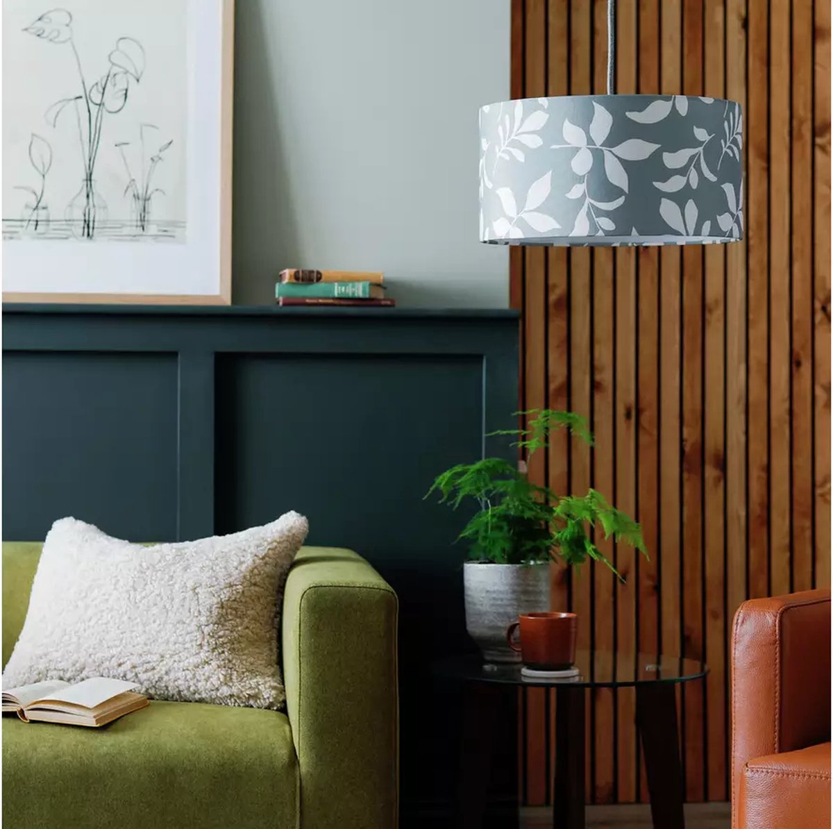 Habitat bloemenprint 20x40cm Lampenkap schaduwgroen