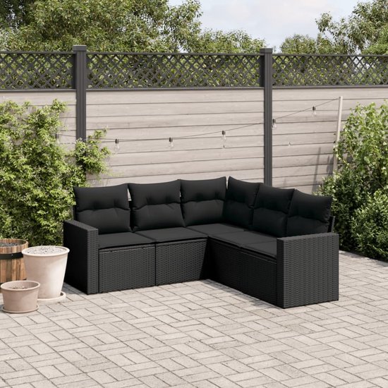 vidaXL-5-delige-Loungeset-met-kussens-poly-rattan-zwart
