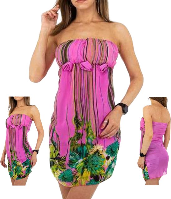 Metrofive offshoulder jurk voor over badkleding roze L/XL