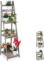 Relaxdays plantenrek - hout - plantentrap - bloemenrek - bloementrap - etagère - grijs - XL